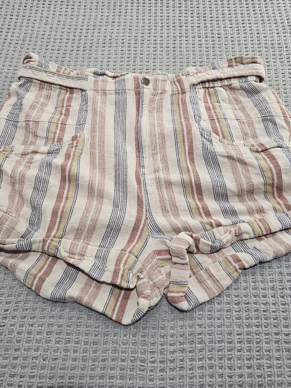 Free People Striped High Waist Cotton Shorts in Cream, Red, Blue